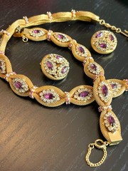 Rare Outstanding Vintage HOBE Set Necklace Bracelet Earrings Amethyst Gold Mesh