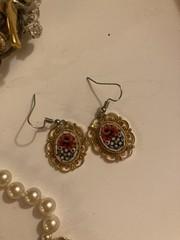 Elegant Lot Vintage Mosiac Earrings Handmade Pendant Creamy Jewelry Antique