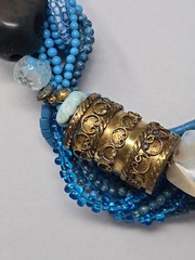 Vintage Lucille Gauthier Chunky Bib Necklace Multi Strand Blue Boho 1970s 1980s