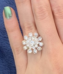 Women Silver Fashion Ring Adjustable band Flower Rhinestone FITS ALL Jewelry