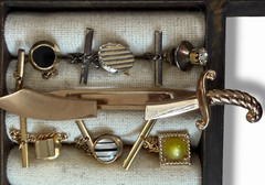 Vintage Men’s 25 Pc Mixed Gold LOT Tie Clips, Bars, Cuff Links, Wraps Costume