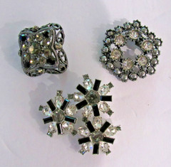 Vintage Black Clear Rhinestones Crystals Brooches Pins (lot of 12)