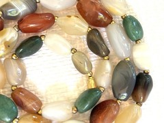 Vtg Beggar Beads Necklace Polished Stones Gold-toned Spacers Barrel Clasp 29 In