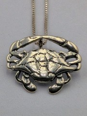 Vintage 925 Sterling Silver Crab Cancer Zodiac Pendant 17.75″ Box Chain Necklace