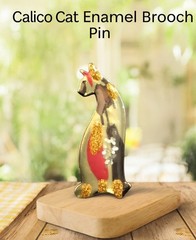Vintage Enamel Cat Brooch Pin Multicolor with Gold Accents Retro Animal Jewelry