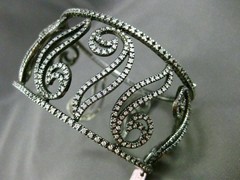 ESTATE WIDE 5.30CT DIAMOND 14K BLACK GOLD 3D FILIGREE MULTI LEAF BANGLE BRACELET