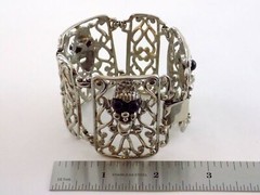 Vintage Selini Silver Plated Black Beaded Clown Face Panel Bracelet 7 Inches 68g