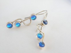 Artisan Sterling Silver 925 Blue Mirano Glass Dangle Earrings