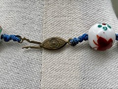 VINTAGE HAND PAINTED KNOTTED PORCELAIN CHINESE ASIAN BEAD NECKLACE cloisonné 18”