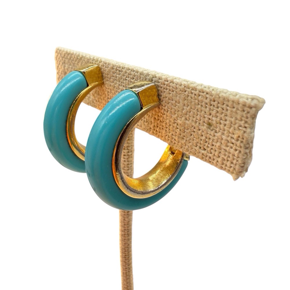 Crown Trifari Turquoise Blue Lucite Hoop Earrings Gold Trifarium Clips 1955-69 1