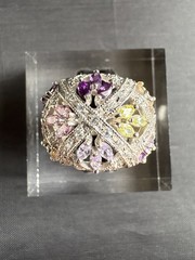925 Sterling Silver Multi-colored CZ Cocktail Dome Ring Size 6 US