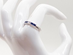 $3000 1.50ct VS G Princess Cut Diamond Blue Sapphire 18k White Gold Ring