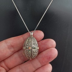 Egg Locket Necklace Vintage Sterling Silver Marcasite Secret Holder Compartment