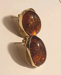Art Deco Vtg Antique 14kt Solid Gold Huge Amber Hallmark Earrings Not Scrap 7.8g