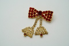 Vintage Red Rhinestone Bow Tassel Moveable Brooch 4cm JB39