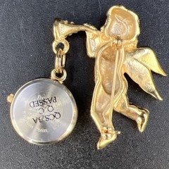 Vintage Revlon 1.5” Cherub Angel Watch Brooch Pin Gold Tone New Battery