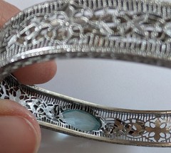 Antique Art Deco/Art Nouveau Filigree Bracelet Blue Glass