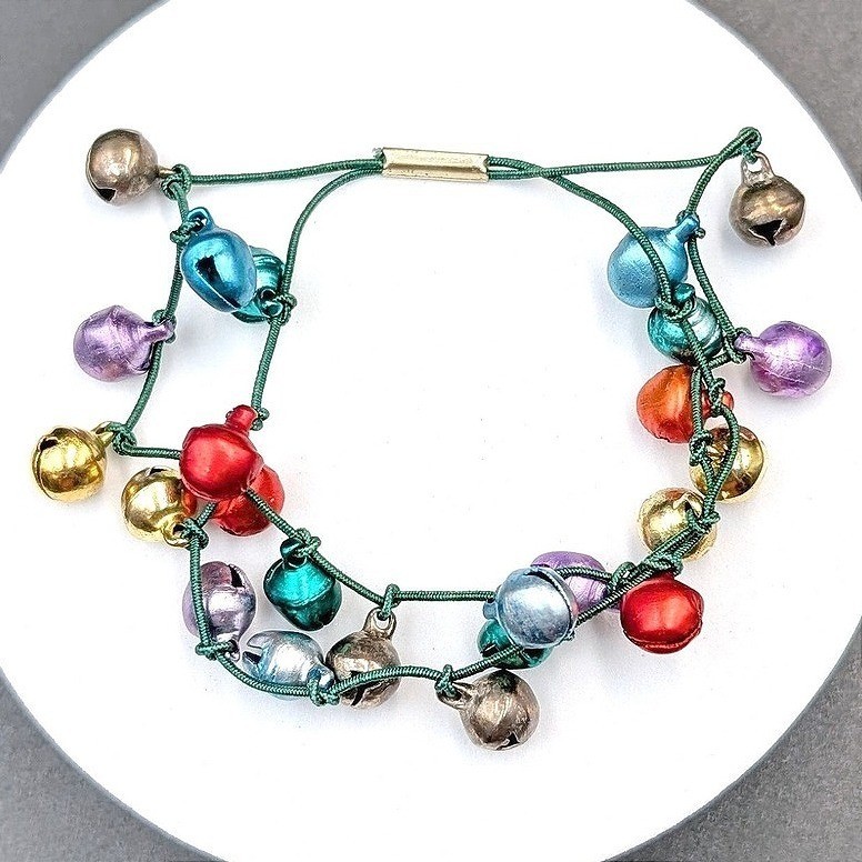Vintage Multicolor Jingle Bell Bracelet Holiday Festive Charm 7.5in
