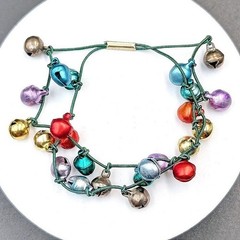 Vintage Multicolor Jingle Bell Bracelet Holiday Festive Charm 7.5in