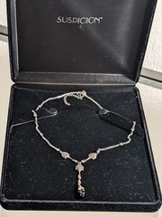 Vintage Unused W/Box Sterling Silver Garnet & Marcasite Station “Y” Necklace