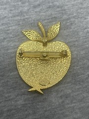 Vintage Signed Lind-Gal LG GoldTone Enamel Apple Forbidden Fruit 1.8” Pin Brooch