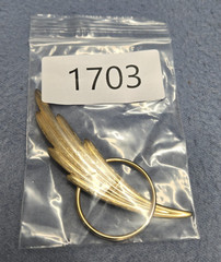 Art Deco Feather Brooch Pin 3.5 In Gold Elegant Vintage Glam Chic Retro Gift
