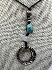 Bohemian Black Nylon Strung Necklace With Mixed Metals And Stone