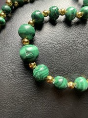 Malachite Beaded Necklace Vintage Barrel Clasp W Gold Colored Spacer Beads