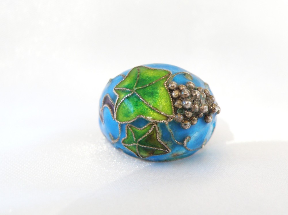 Antique Sterling Silver 925 Enamel Ivy Import Dome Ring Size 7