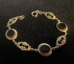 Vintage Amco 1/20 14k Gold fill Black Onyx Link Bracelet 7″ Stunning