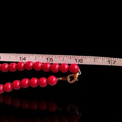 Vintage 32in Gold Tone Cherry Red Acrylic Plastic Statement Necklace Beaded