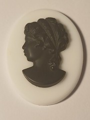 Milk Glass Black Seaglass Cameo Portrait Woman Left Profile Unmounted 40mm 30mm