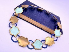 Vintage Artisan Brass Blue Green OOAK Collar Necklace Brutalist 16” DbG A