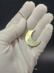 Vintage Alpaca Mexico Crescent Moon Necklace Mother Of Pearl Abalone Shell Rare