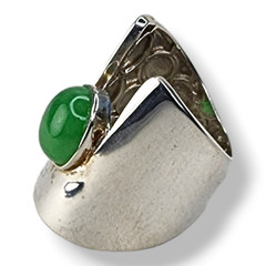 Argentium Silver 935 and Jade Statement Ring Size 10.25 Signed