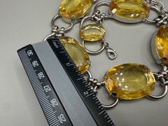 GRAZIANO SIGNED FAUX CITRINE LUCITE LARGE SILVER TONE NECKLACE 21″ STATEMENT