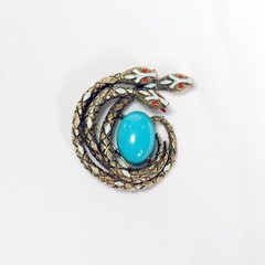 Vintage 1960s ART Mode Triple Snake Brooch — Signed — Gold Tone