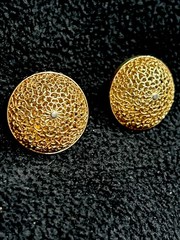 Vintage Germany Gold Foil Domed Round Screw Back Earrings Open Lattice Work