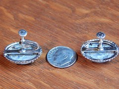 Vintage Green Moss Agate Good Quality Sterling Silver Screw Back Earrings