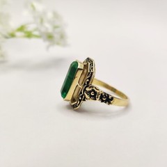 925 silver created emerald ring vintage antique Handmade Size 7