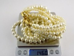 Vintage Unbranded Goldtone Clasp Six Strand Faux Pearl Statement Necklace
