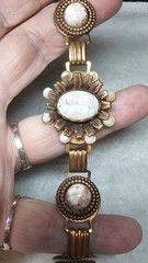 1940s Czech Glass Bracelet White Opaline Confetti Foil Brass