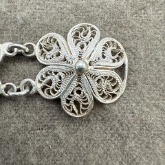 Vintage Filigree Silver Tone Flower Floral 6.5” Bracelet Jewelry