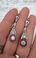 Art Deco Style Lab Created Diamond & Ruby Wedding 14K White Gold Finish Earrings