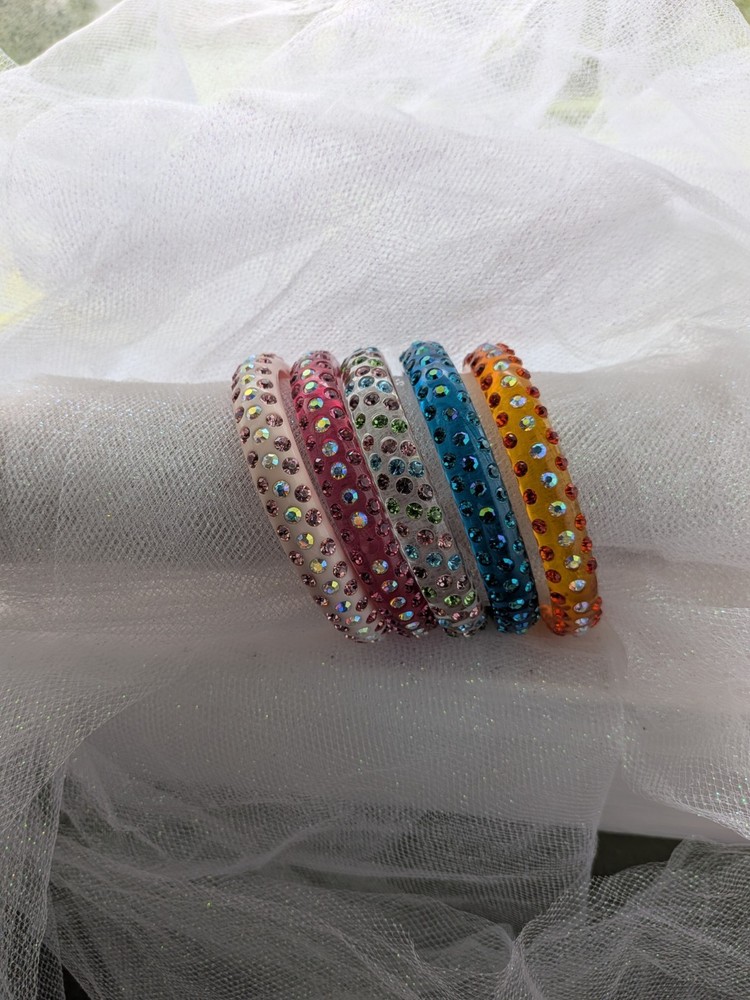 Vintage Y2K Lucite Rhinestone Bangle Bracelet Lot of 5 AB Crystal Neon Colors