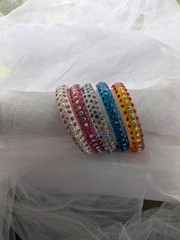 Vintage Y2K Lucite Rhinestone Bangle Bracelet Lot of 5 AB Crystal Neon Colors