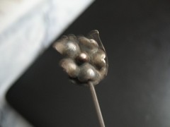 Relief flower Tie Hat Stickpin *Sterling Silver 1900s Art Nouveau Floral 3.5in
