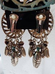 1980’s Dangling Earrings Clip-On Wood-Beads-Metal