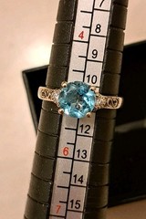 Petite 14k Solid White Gold Natural Blue Topaz and Diamond Ring Size 5