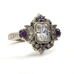 Art Deco Style Lab Created Diamond Moon Goddess Inspired 925 Silver Wedding Ring